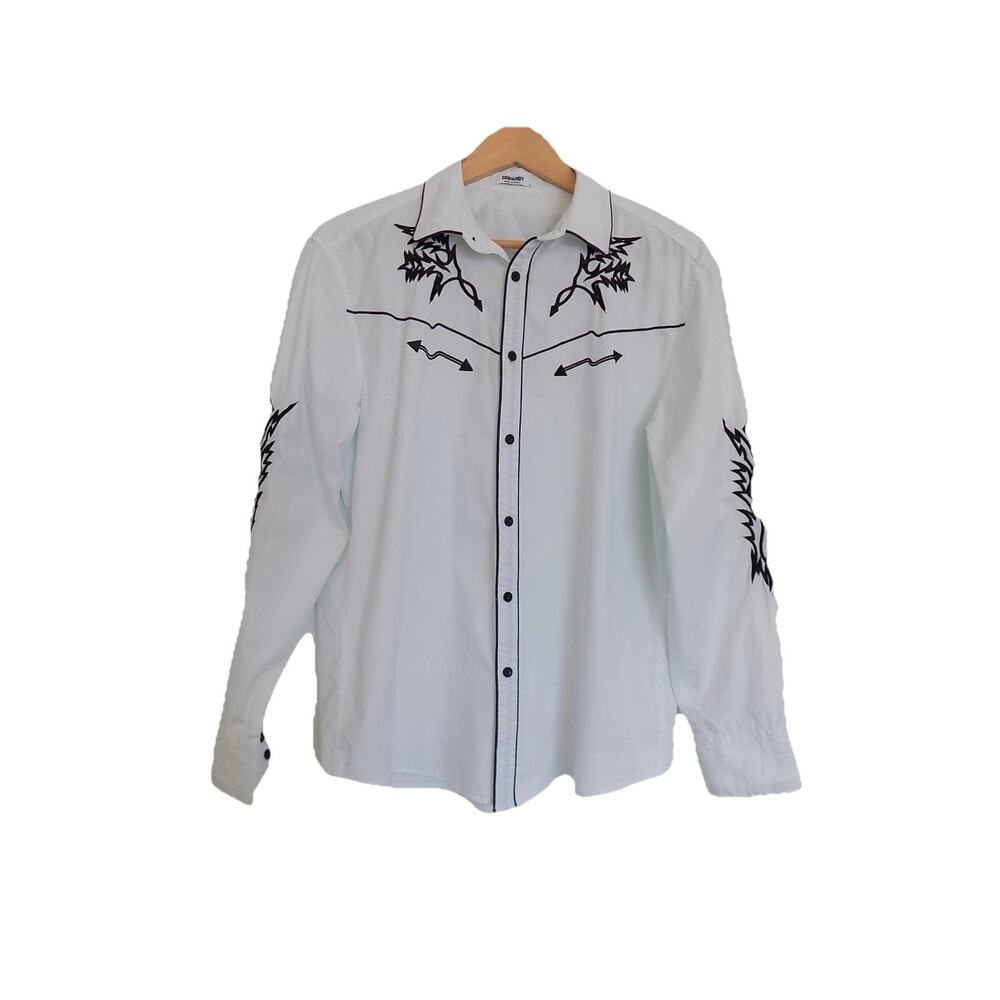 Coofandy mens button front shirt embroidered western cowboy size Large